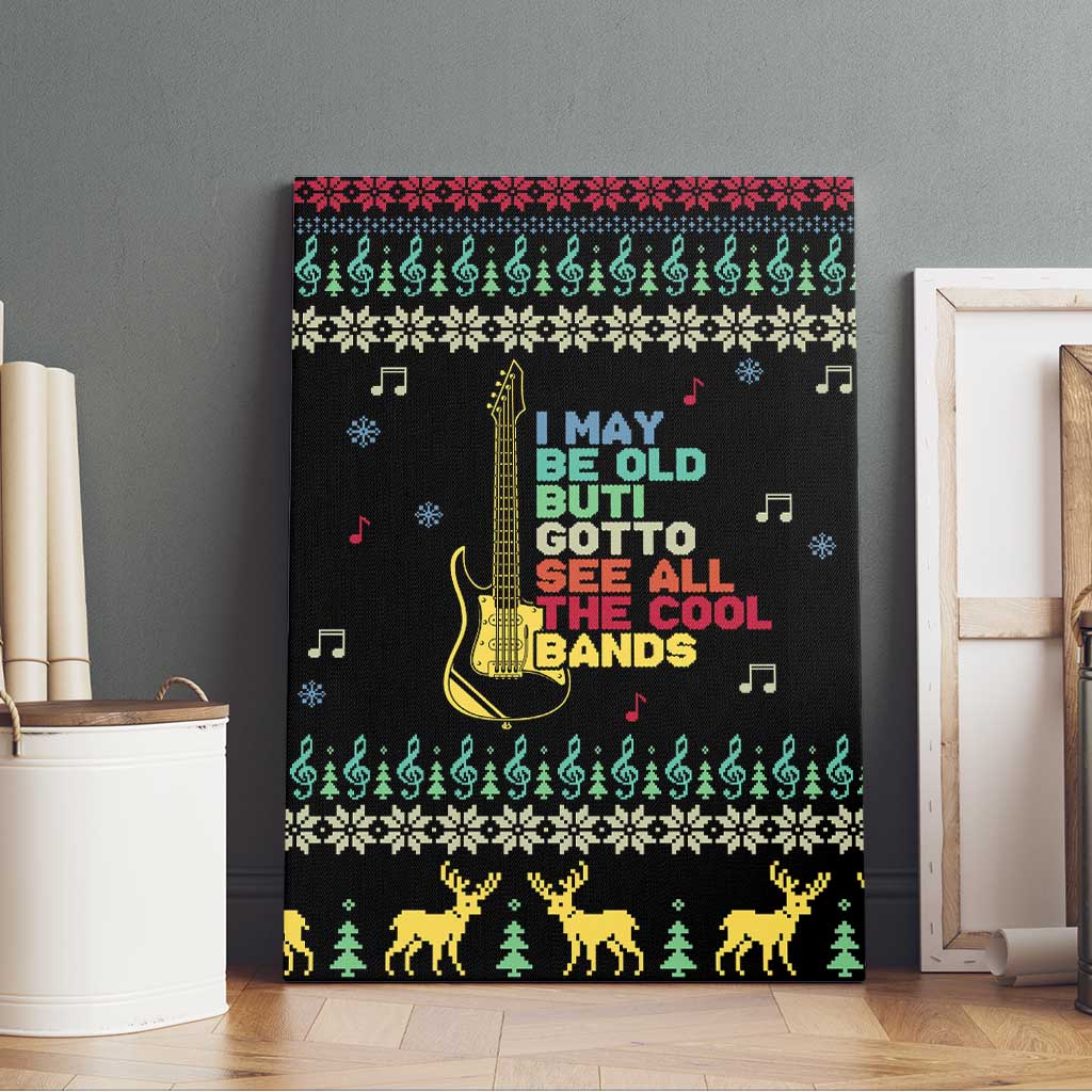 Christmas Vintage Guitar Canvas Wall Art Xmas Holiday Patterns - Wonder Print Shop