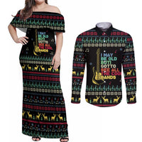 Christmas Vintage Guitar Couples Matching Off Shoulder Maxi Dress and Long Sleeve Button Shirt Xmas Holiday Patterns - Wonder Print Shop
