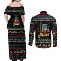 Christmas Vintage Guitar Couples Matching Off Shoulder Maxi Dress and Long Sleeve Button Shirt Xmas Holiday Patterns - Wonder Print Shop