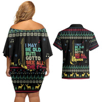 Christmas Vintage Guitar Couples Matching Off Shoulder Short Dress and Hawaiian Shirt Xmas Holiday Patterns - Wonder Print Shop