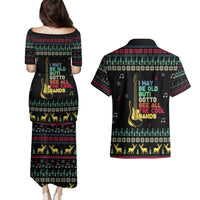 Christmas Vintage Guitar Couples Matching Puletasi and Hawaiian Shirt Xmas Holiday Patterns - Wonder Print Shop