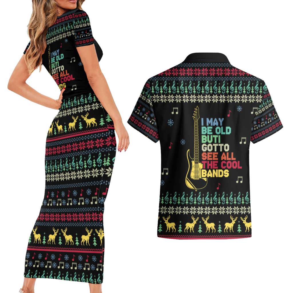 Christmas Vintage Guitar Couples Matching Short Sleeve Bodycon Dress and Hawaiian Shirt Xmas Holiday Patterns - Wonder Print Shop