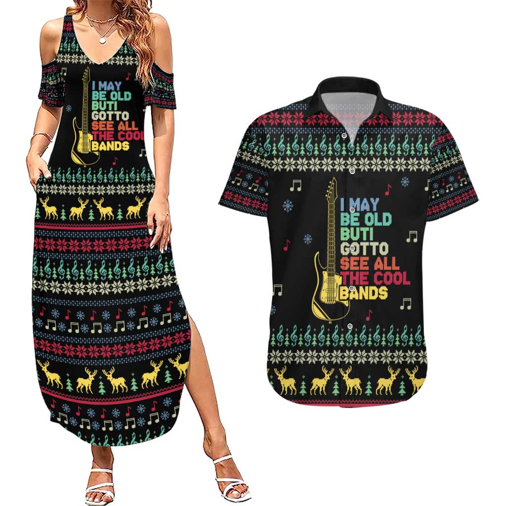 Christmas Vintage Guitar Couples Matching Summer Maxi Dress and Hawaiian Shirt Xmas Holiday Patterns - Wonder Print Shop