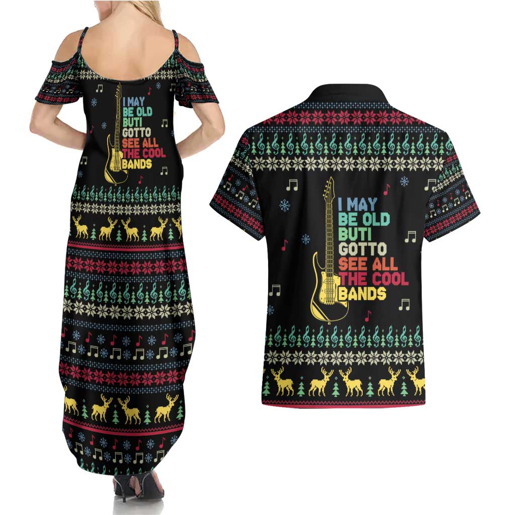 Christmas Vintage Guitar Couples Matching Summer Maxi Dress and Hawaiian Shirt Xmas Holiday Patterns - Wonder Print Shop