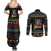 Christmas Vintage Guitar Couples Matching Summer Maxi Dress and Long Sleeve Button Shirt Xmas Holiday Patterns - Wonder Print Shop