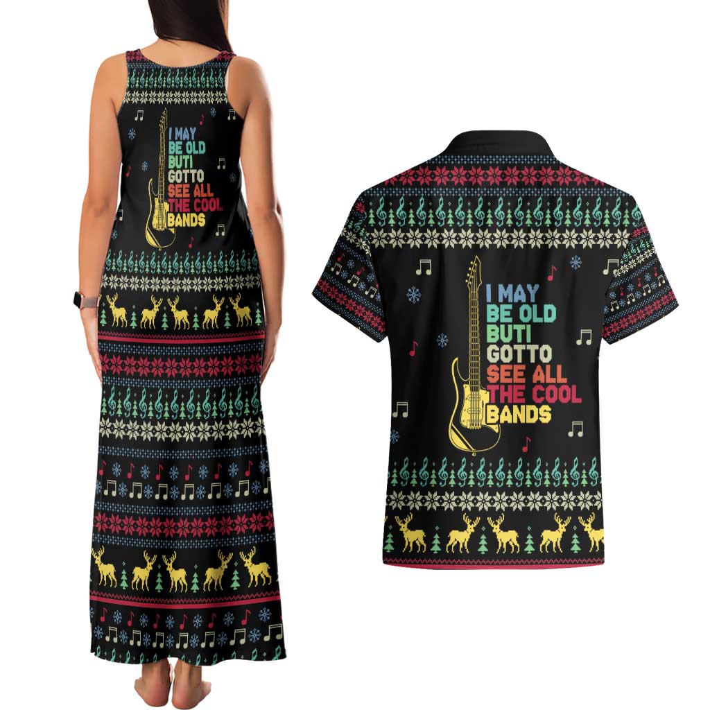 Christmas Vintage Guitar Couples Matching Tank Maxi Dress and Hawaiian Shirt Xmas Holiday Patterns - Wonder Print Shop