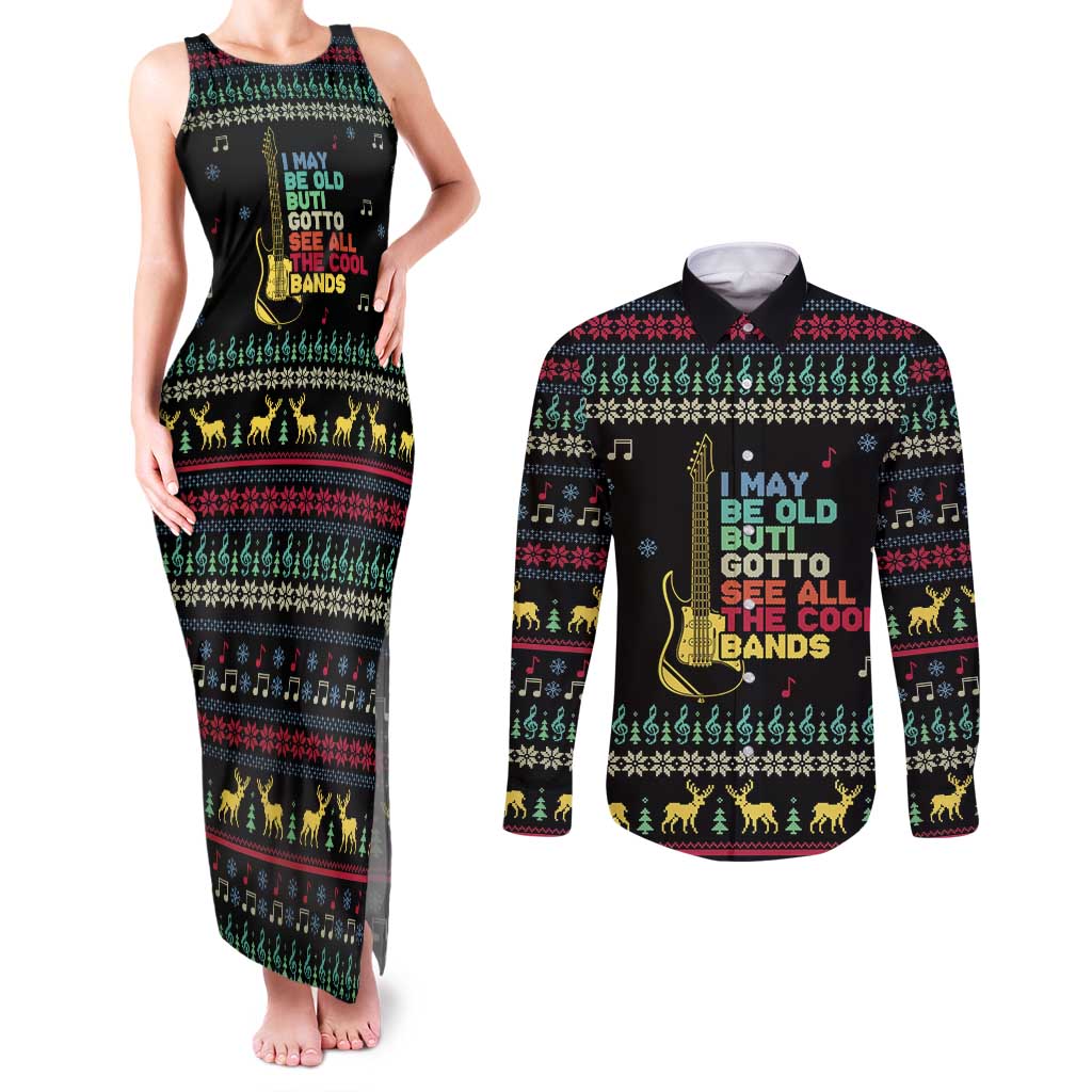 Christmas Vintage Guitar Couples Matching Tank Maxi Dress and Long Sleeve Button Shirt Xmas Holiday Patterns - Wonder Print Shop