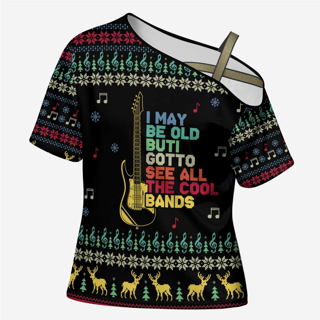 Christmas Vintage Guitar Cross Shoulder Shirt Xmas Holiday Patterns - Wonder Print Shop