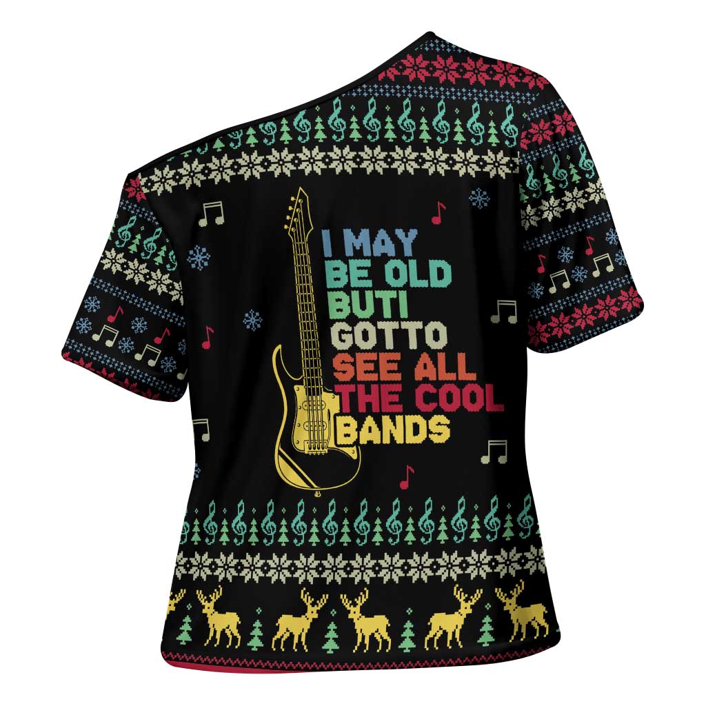 Christmas Vintage Guitar Cross Shoulder Shirt Xmas Holiday Patterns - Wonder Print Shop