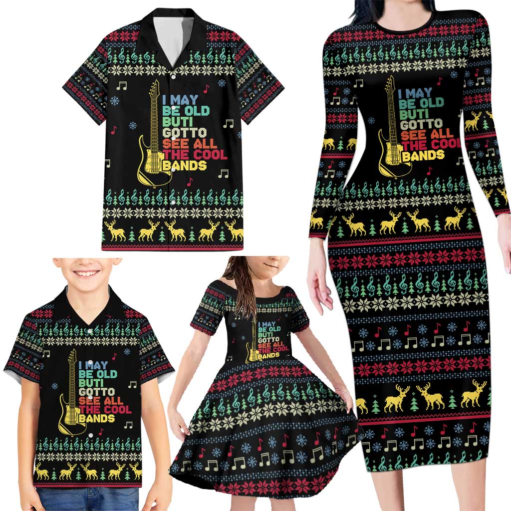 Christmas Vintage Guitar Family Matching Long Sleeve Bodycon Dress and Hawaiian Shirt Xmas Holiday Patterns - Wonder Print Shop