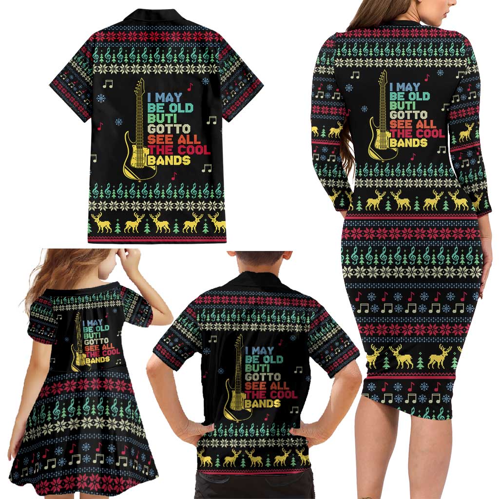 Christmas Vintage Guitar Family Matching Long Sleeve Bodycon Dress and Hawaiian Shirt Xmas Holiday Patterns - Wonder Print Shop