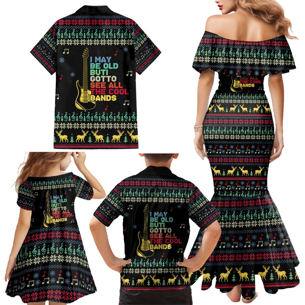 Christmas Vintage Guitar Family Matching Mermaid Dress and Hawaiian Shirt Xmas Holiday Patterns - Wonder Print Shop