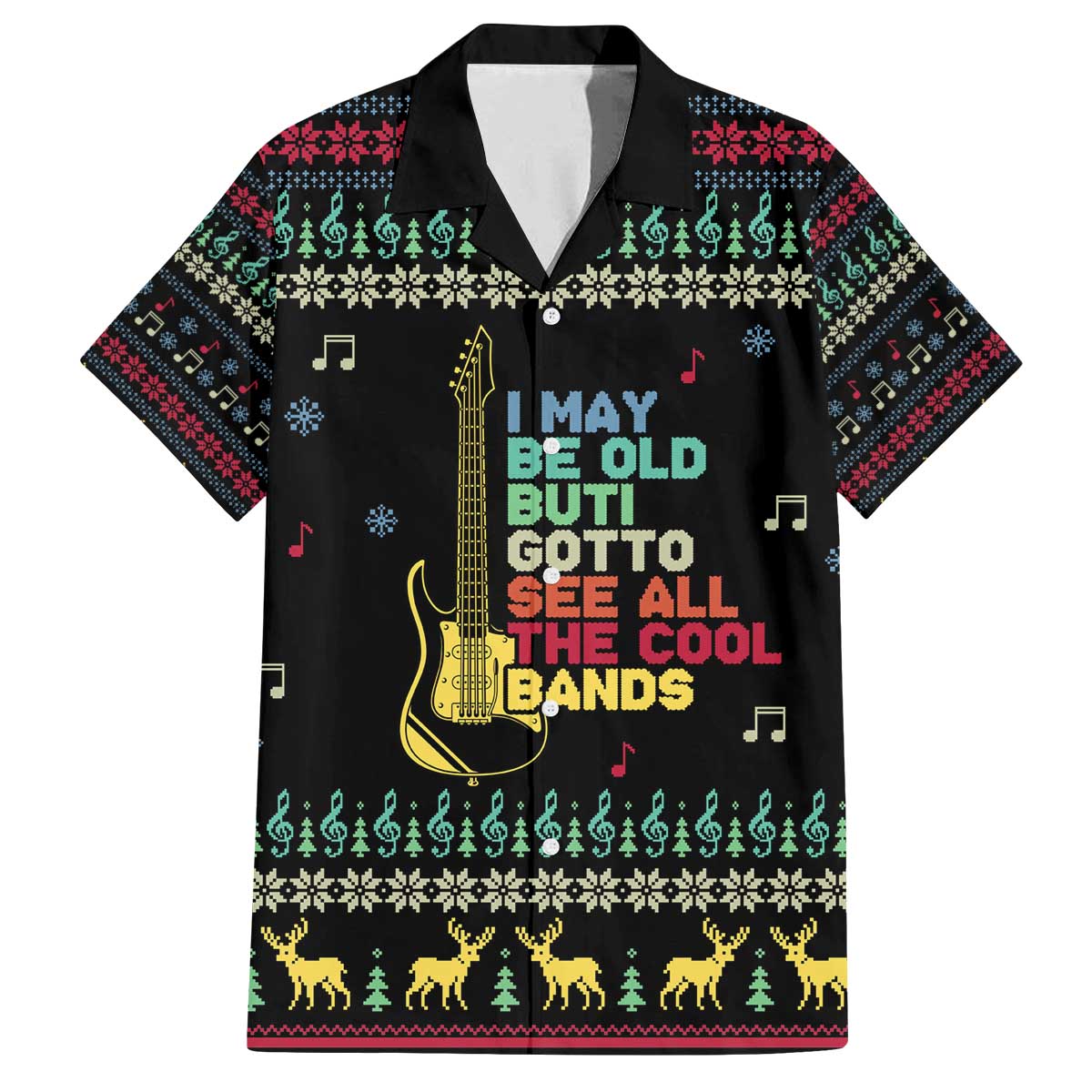 Christmas Vintage Guitar Family Matching Off The Shoulder Long Sleeve Dress and Hawaiian Shirt Xmas Holiday Patterns - Wonder Print Shop