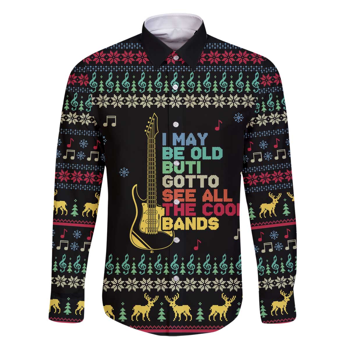 Christmas Vintage Guitar Family Matching Off The Shoulder Long Sleeve Dress and Hawaiian Shirt Xmas Holiday Patterns - Wonder Print Shop