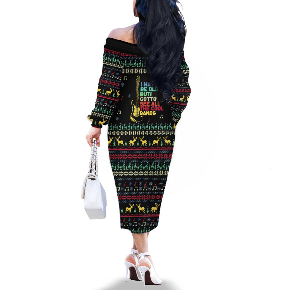 Christmas Vintage Guitar Family Matching Off The Shoulder Long Sleeve Dress and Hawaiian Shirt Xmas Holiday Patterns - Wonder Print Shop
