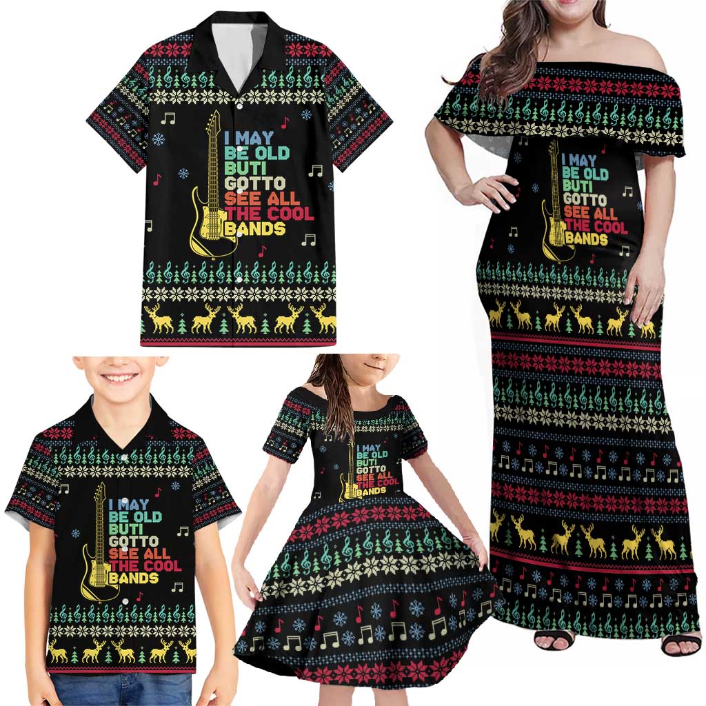 Christmas Vintage Guitar Family Matching Off Shoulder Maxi Dress and Hawaiian Shirt Xmas Holiday Patterns - Wonder Print Shop