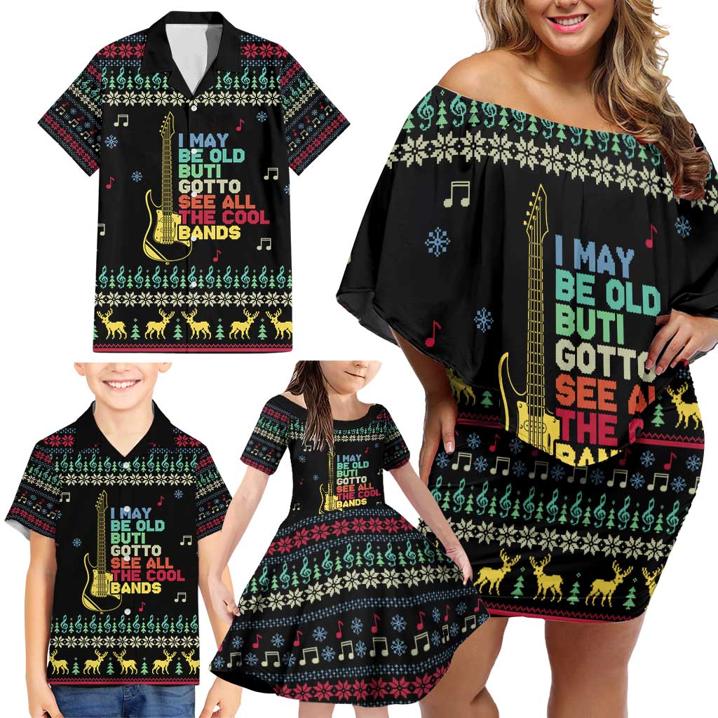 Christmas Vintage Guitar Family Matching Off Shoulder Short Dress and Hawaiian Shirt Xmas Holiday Patterns - Wonder Print Shop
