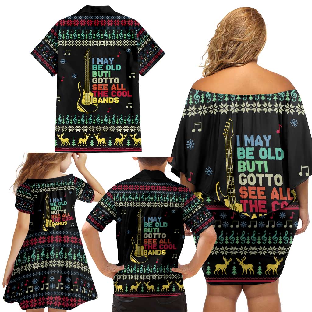Christmas Vintage Guitar Family Matching Off Shoulder Short Dress and Hawaiian Shirt Xmas Holiday Patterns - Wonder Print Shop