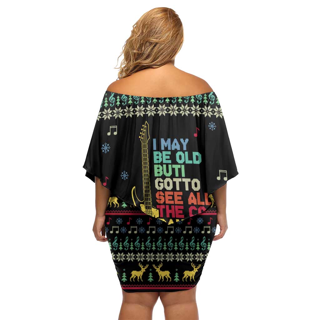 Christmas Vintage Guitar Family Matching Off Shoulder Short Dress and Hawaiian Shirt Xmas Holiday Patterns - Wonder Print Shop