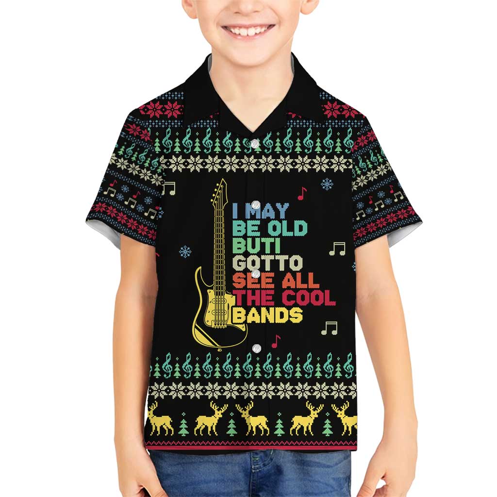Christmas Vintage Guitar Family Matching Off Shoulder Short Dress and Hawaiian Shirt Xmas Holiday Patterns - Wonder Print Shop