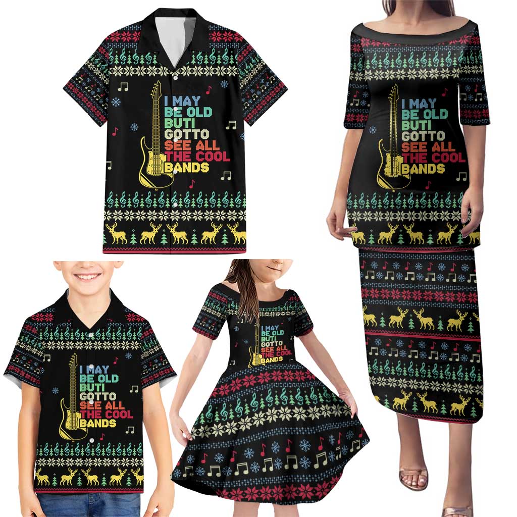 Christmas Vintage Guitar Family Matching Puletasi and Hawaiian Shirt Xmas Holiday Patterns - Wonder Print Shop