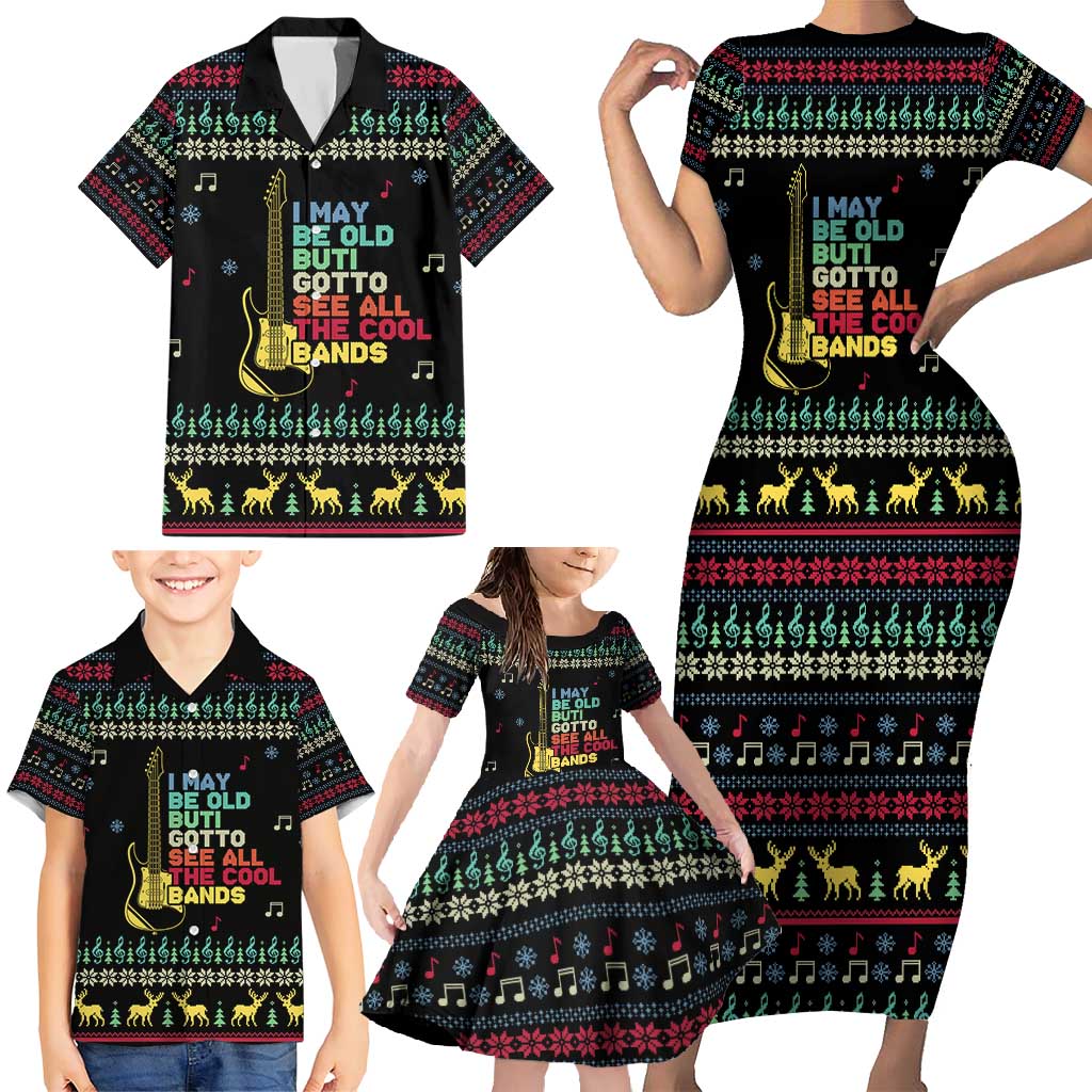 Christmas Vintage Guitar Family Matching Short Sleeve Bodycon Dress and Hawaiian Shirt Xmas Holiday Patterns - Wonder Print Shop