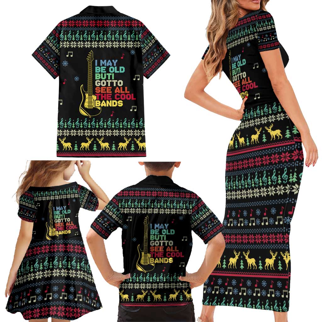 Christmas Vintage Guitar Family Matching Short Sleeve Bodycon Dress and Hawaiian Shirt Xmas Holiday Patterns - Wonder Print Shop