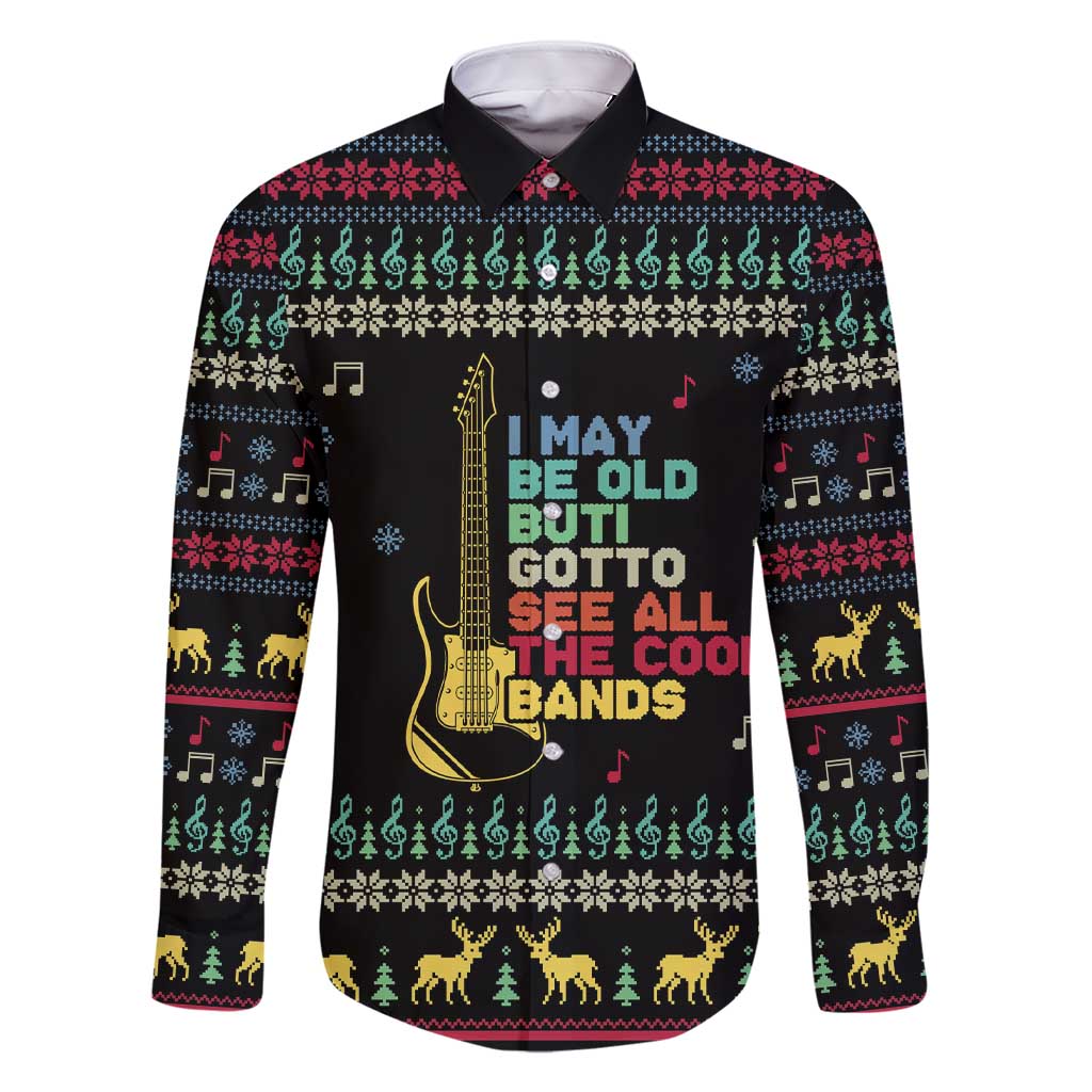 Christmas Vintage Guitar Family Matching Short Sleeve Bodycon Dress and Hawaiian Shirt Xmas Holiday Patterns - Wonder Print Shop