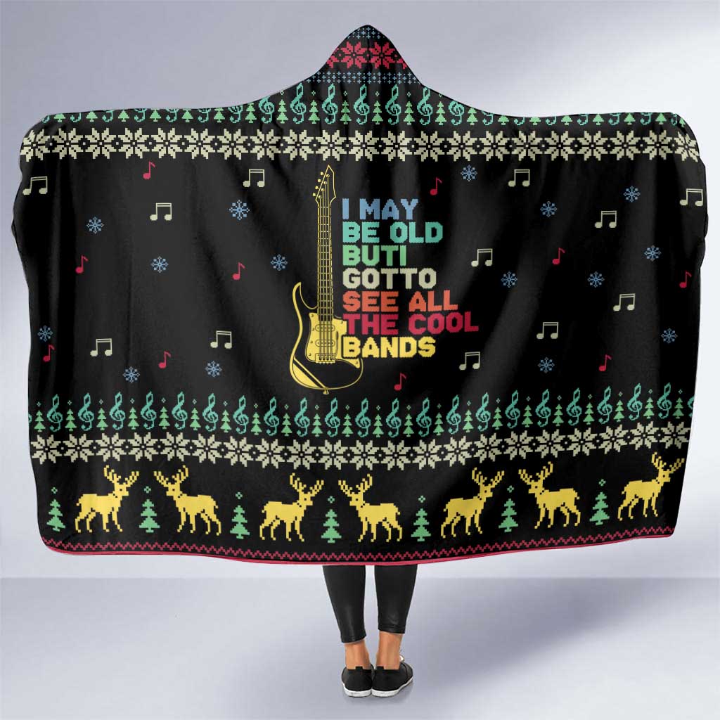 Christmas Vintage Guitar Hooded Blanket Xmas Holiday Patterns - Wonder Print Shop