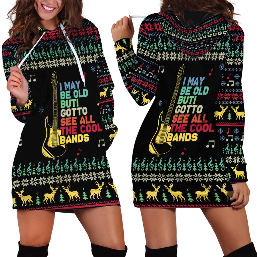 Christmas Vintage Guitar Hoodie Dress Xmas Holiday Patterns - Wonder Print Shop