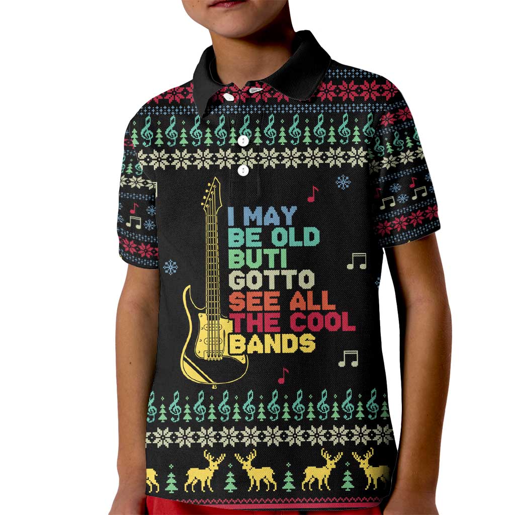 Christmas Vintage Guitar Kid Polo Shirt Xmas Holiday Patterns - Wonder Print Shop
