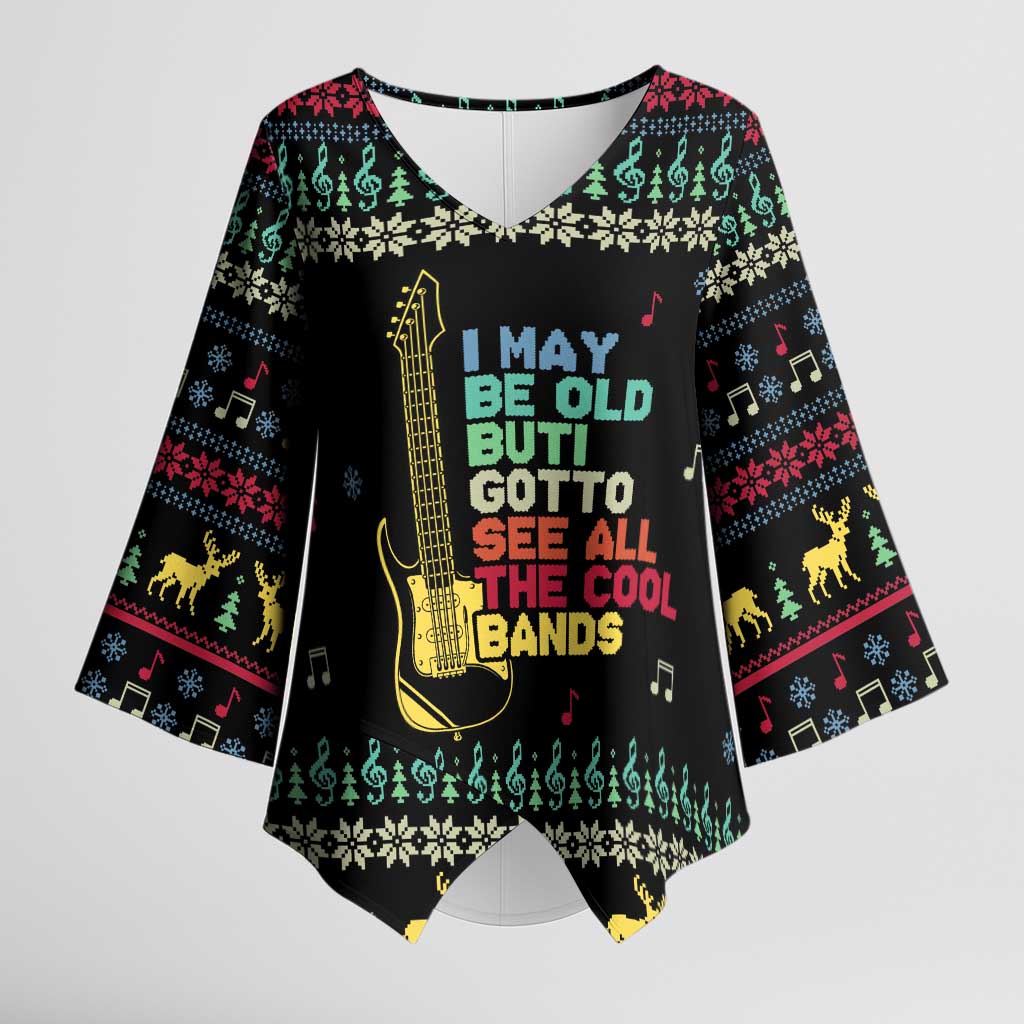 Christmas Vintage Guitar Kimono Sleeve Blouse Xmas Holiday Patterns - Wonder Print Shop