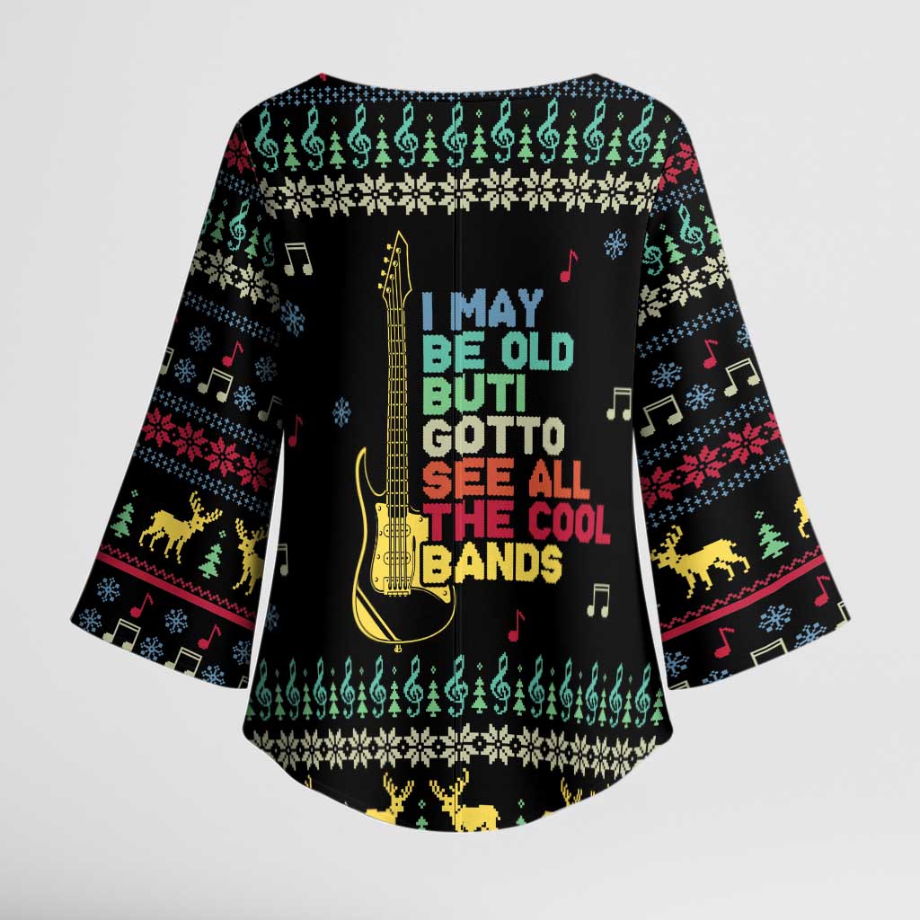 Christmas Vintage Guitar Kimono Sleeve Blouse Xmas Holiday Patterns - Wonder Print Shop