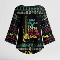 Christmas Vintage Guitar Kimono Sleeve Blouse Xmas Holiday Patterns - Wonder Print Shop