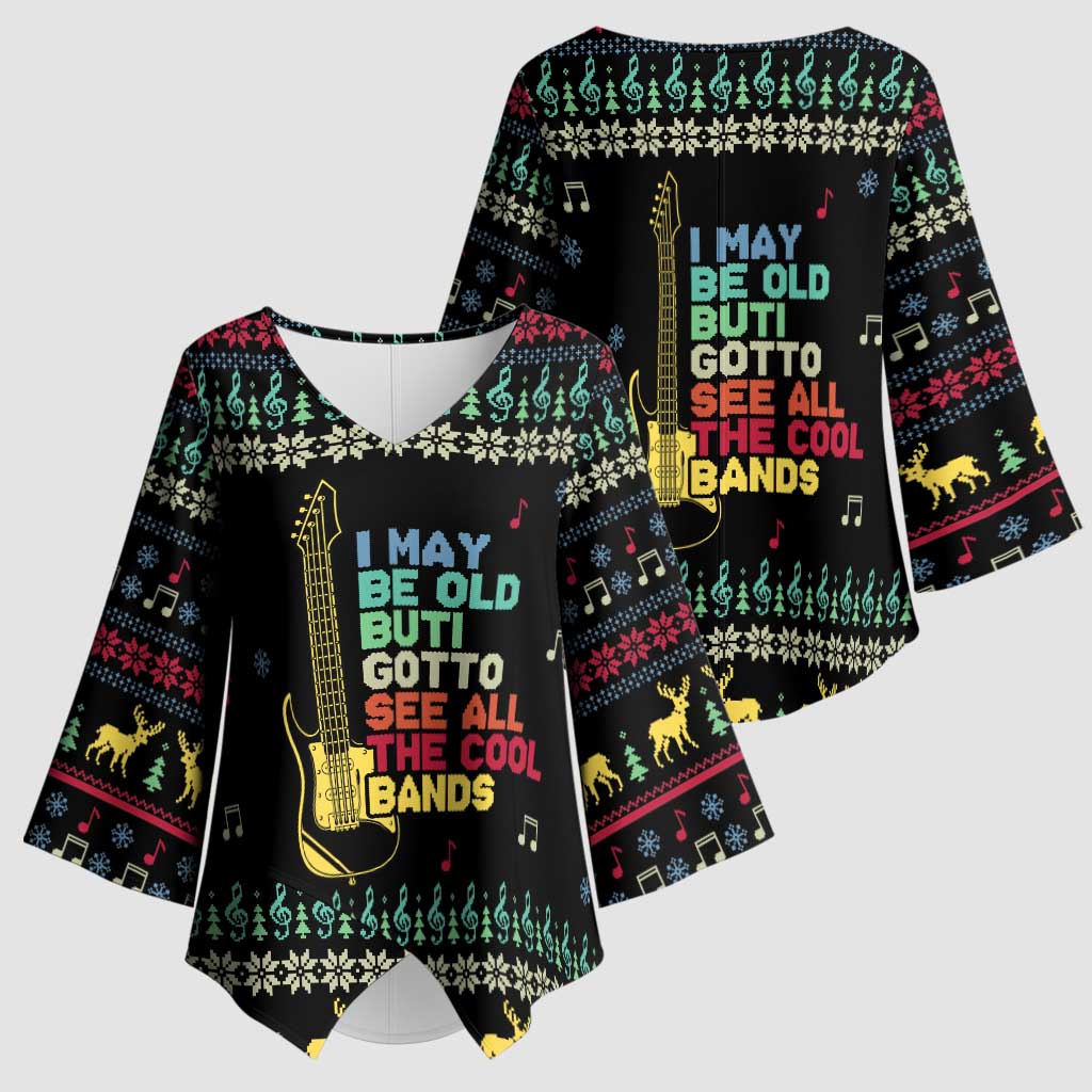 Christmas Vintage Guitar Kimono Sleeve Blouse Xmas Holiday Patterns - Wonder Print Shop
