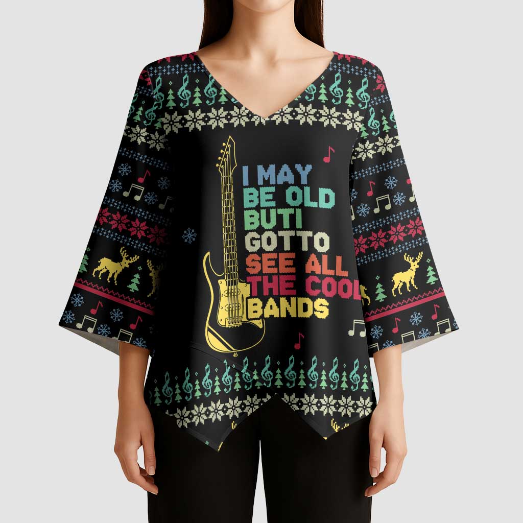 Christmas Vintage Guitar Kimono Sleeve Blouse Xmas Holiday Patterns - Wonder Print Shop
