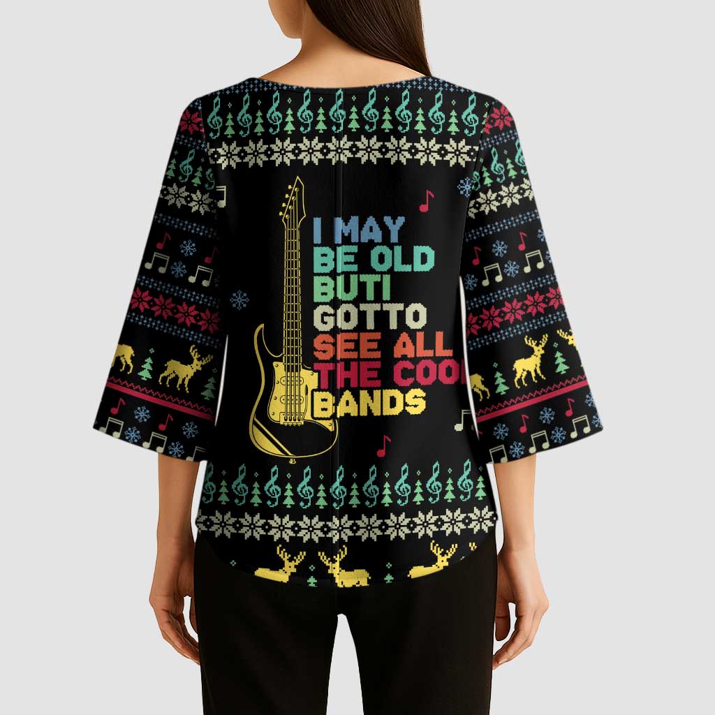 Christmas Vintage Guitar Kimono Sleeve Blouse Xmas Holiday Patterns - Wonder Print Shop