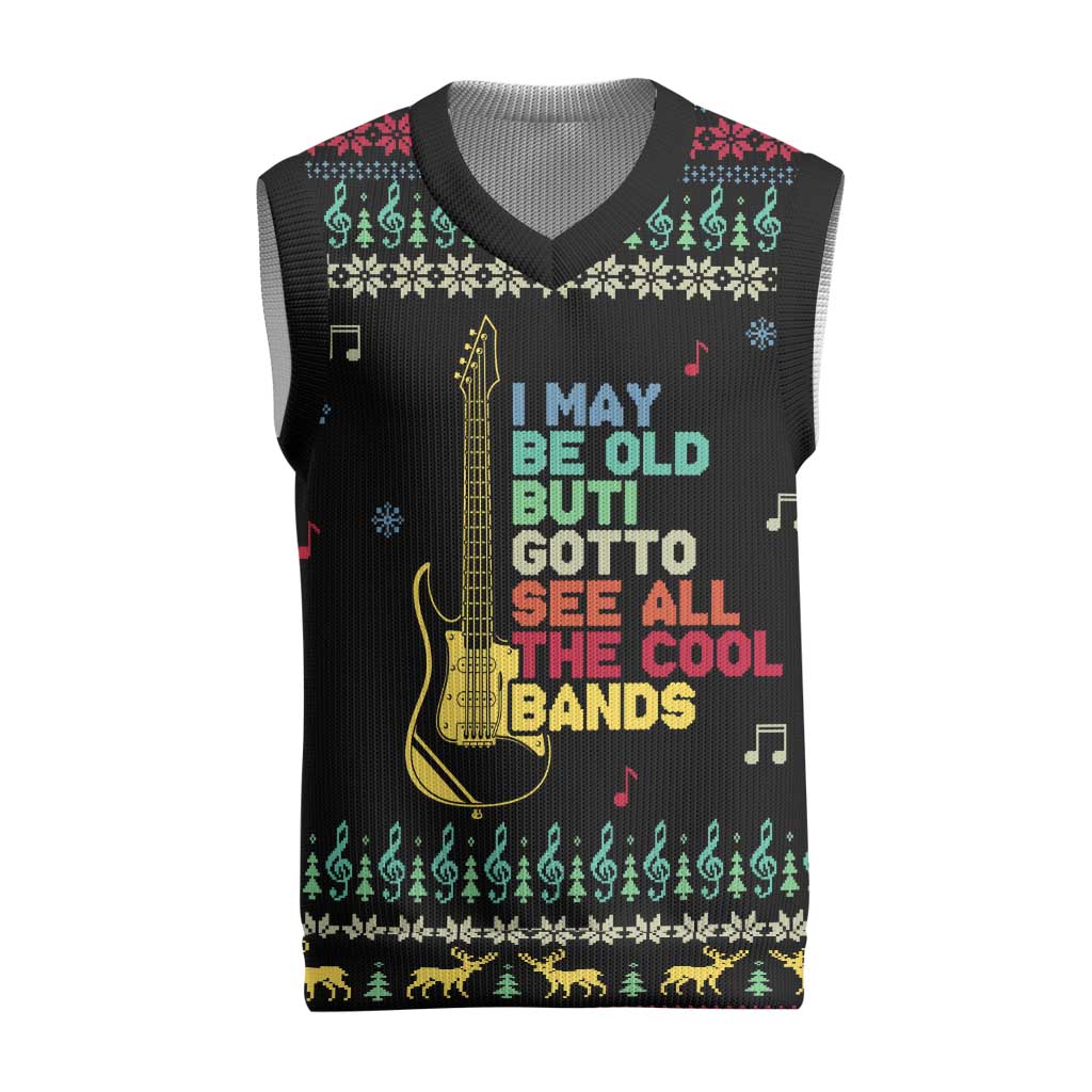 Christmas Vintage Guitar Christmas Knitted V-Neck Vest Xmas Holiday Patterns - Wonder Print Shop