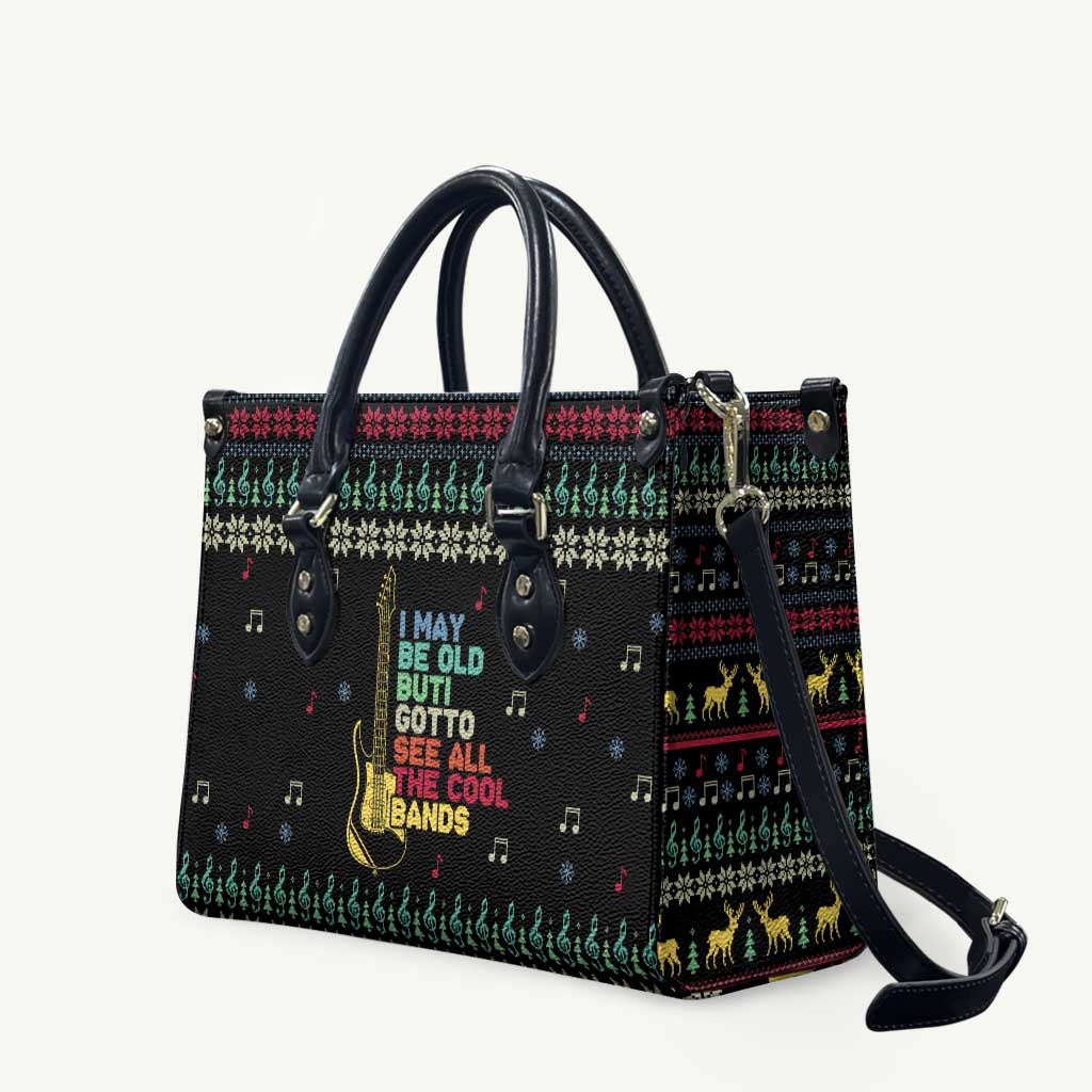 Christmas Vintage Guitar Leather Bag Xmas Holiday Patterns - Wonder Print Shop