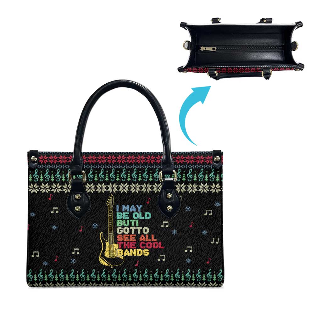 Christmas Vintage Guitar Leather Bag Xmas Holiday Patterns - Wonder Print Shop