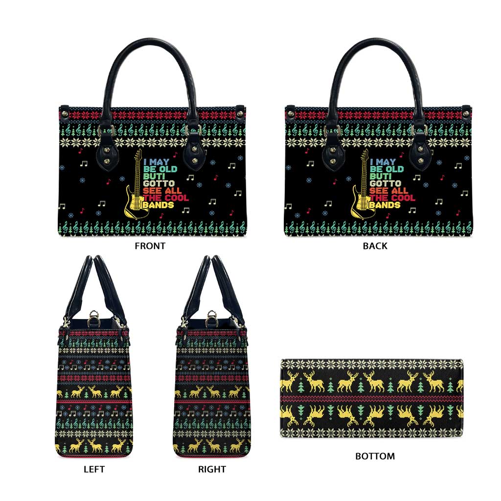 Christmas Vintage Guitar Leather Bag Xmas Holiday Patterns - Wonder Print Shop