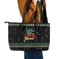 Christmas Vintage Guitar Leather Tote Bag Xmas Holiday Patterns - Wonder Print Shop