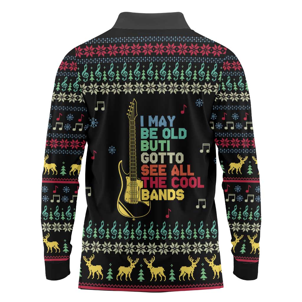 Christmas Vintage Guitar Long Sleeve Polo Shirt Xmas Holiday Patterns - Wonder Print Shop