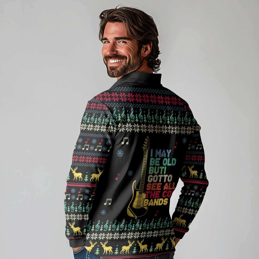 Christmas Vintage Guitar Long Sleeve Polo Shirt Xmas Holiday Patterns - Wonder Print Shop