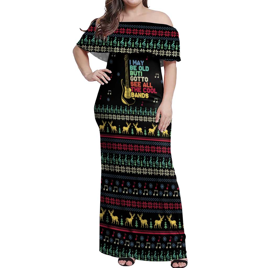 Christmas Vintage Guitar Off Shoulder Maxi Dress Xmas Holiday Patterns - Wonder Print Shop