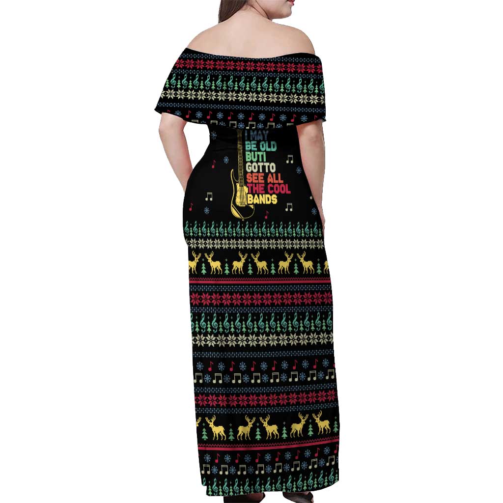 Christmas Vintage Guitar Off Shoulder Maxi Dress Xmas Holiday Patterns - Wonder Print Shop