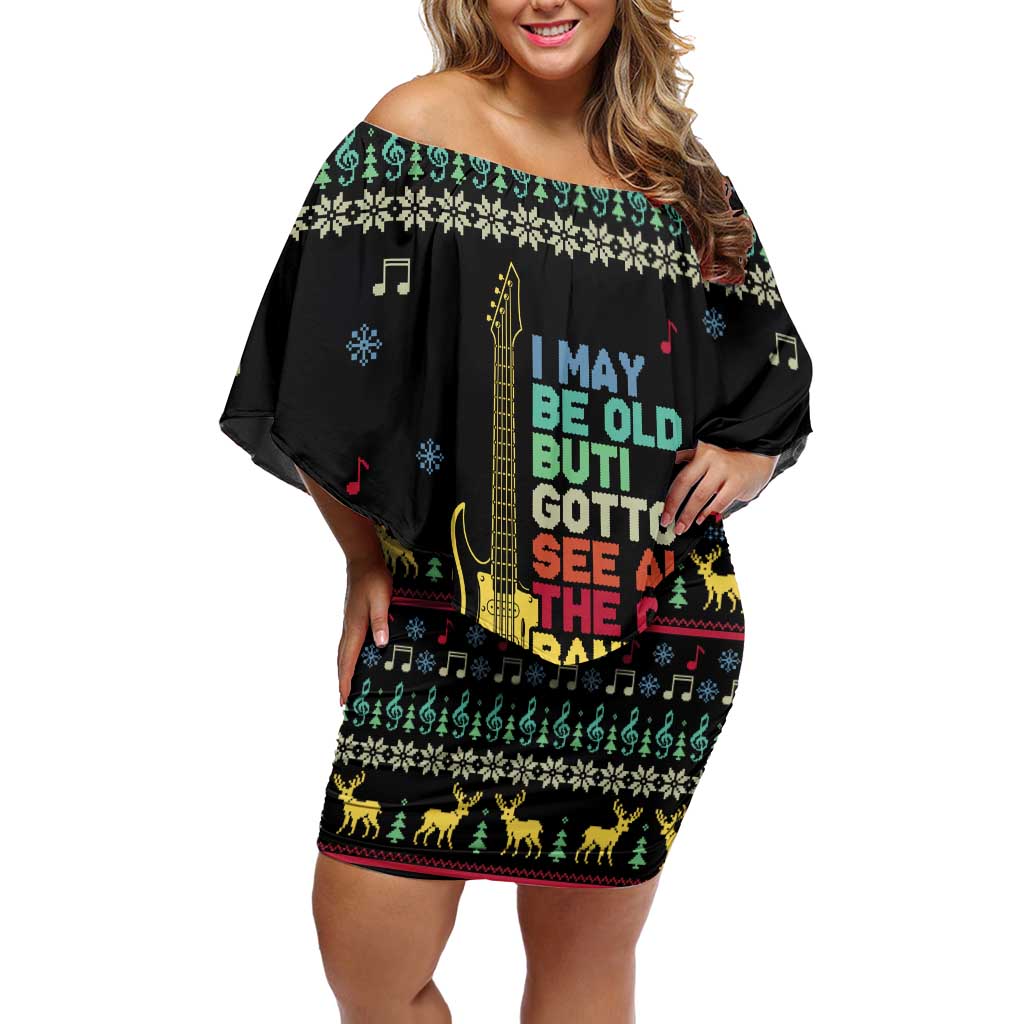 Christmas Vintage Guitar Off Shoulder Short Dress Xmas Holiday Patterns - Wonder Print Shop