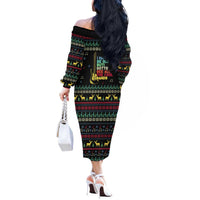 Christmas Vintage Guitar Off The Shoulder Long Sleeve Dress Xmas Holiday Patterns - Wonder Print Shop