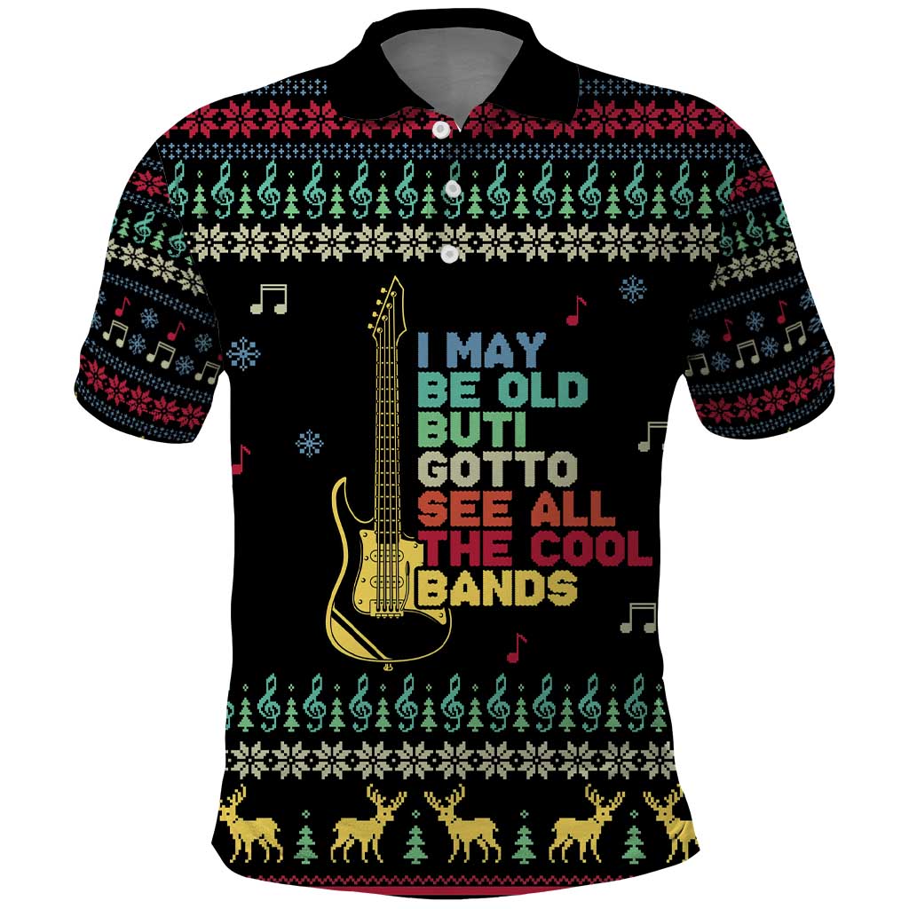 Christmas Vintage Guitar Polo Shirt Xmas Holiday Patterns - Wonder Print Shop