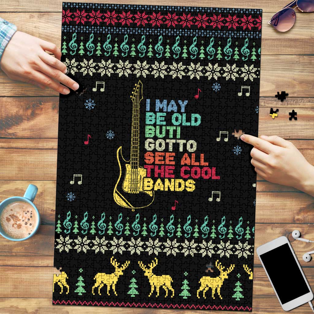 Christmas Vintage Guitar Puzzle Xmas Holiday Patterns - Wonder Print Shop